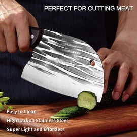 Wanbasion Meat Cleaver Knife, Sharp Butcher Knife Meat Cutting, Chef Knife High Carbon Stainless Steel for Kitchen Camping 6" Deep Black