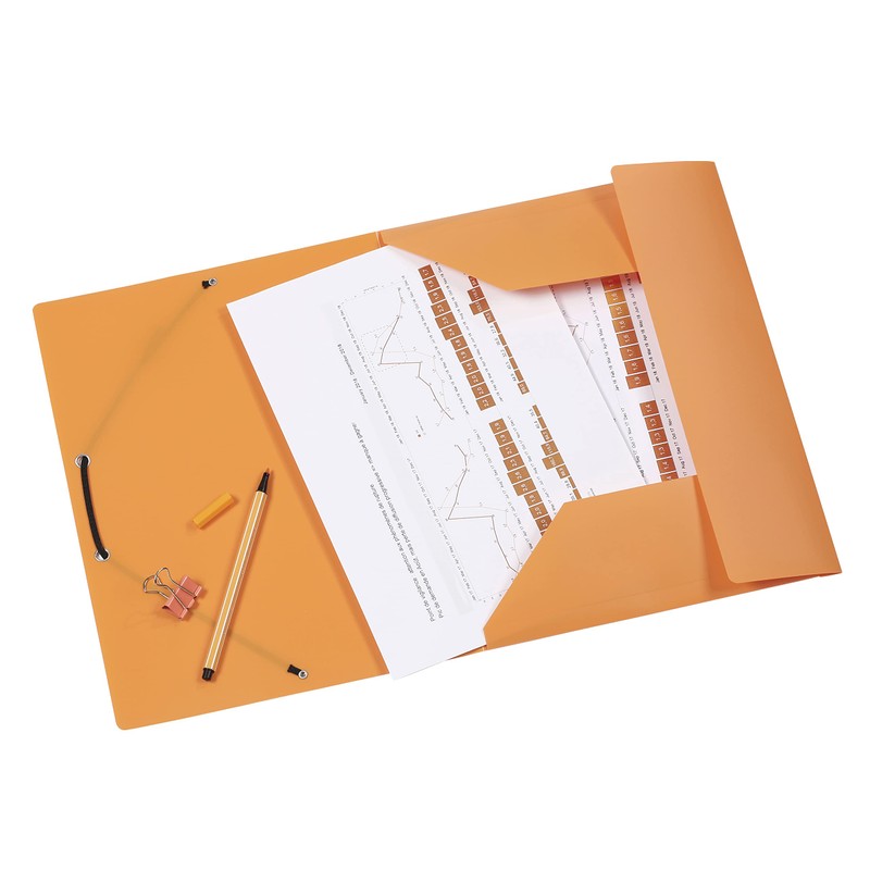 Viquel 3-Flap Polypropylene Folder With Elasticated Fasteners, A4, Orange