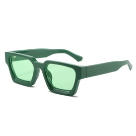 RUNHUIS Retro Thick Rectangular Sunglasses for Women Men Vintage Classic Large Square Frame Chunky Glasses, Green/green