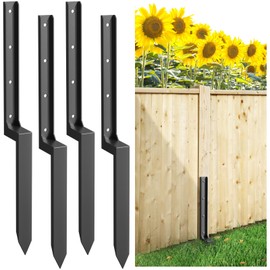 2-4-6-8 PCS Fence Post Repair Kit, Thickened Fence Post Repair Stakes, Heavy Duty Steel Fence Post Anchor for Fixing Tilted or Broken Wood Fence Post (4 Pack, Black) ﻿