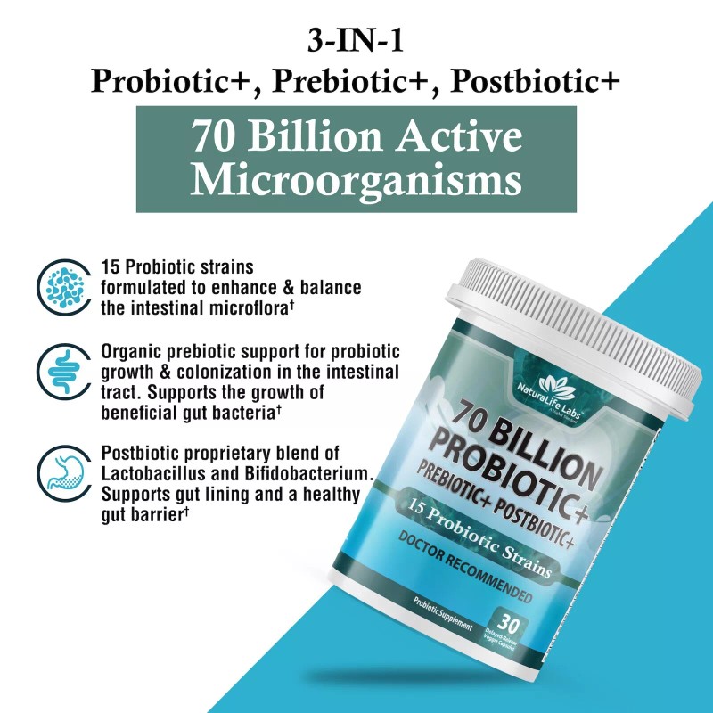NaturaLife Labs Probiotics 70 Billion CFU – 15 Probiotic strains