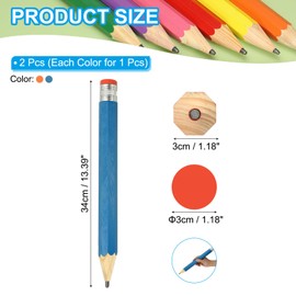 PATIKIL 2 Pcs Wooden Giant Pencil, 13.4 Inch Big Pencil Props Large Funny Novelty Pencils with Cap for Home Decor Office Christmas Party, Blue/Orange
