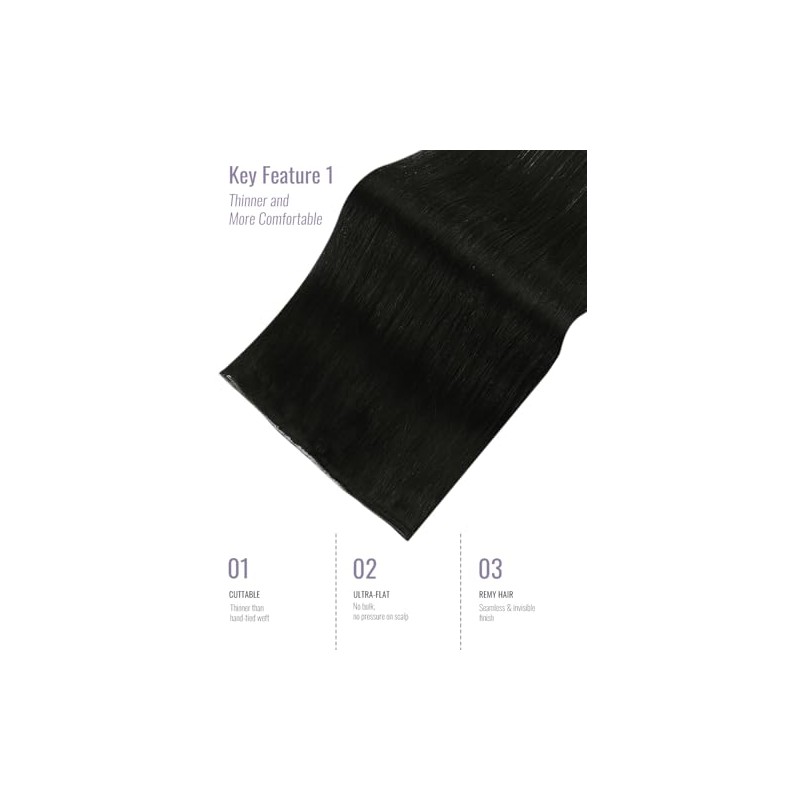 Fshine Genie Extensiones Pelo Natural Cortina Extra Largo 60cm Negro