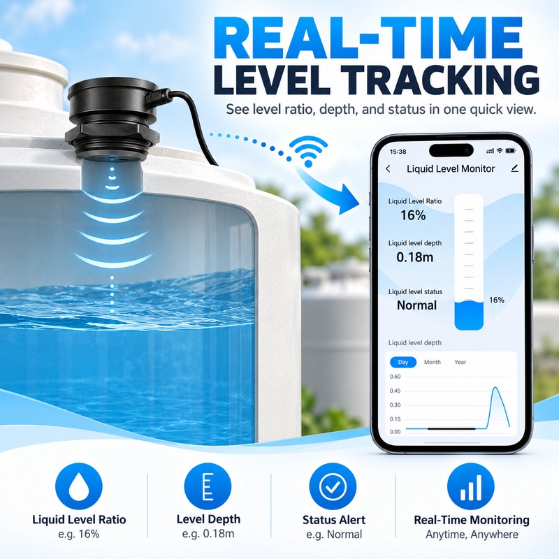 WiFi Ultrasonic Water Tank Level Sensor – Tuya Smart App