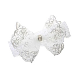 Baptism Christening Headbands Baby Girls Flower Lace Hair Hand White Bow BBG11 (Big Bow)