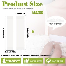 360pcs Double Sided Tape for Clothes, Clothing Tape to Keep Clothes in Place, Strong Adhesive Body Tape for Women (0.47in+0.7in)