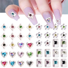 Flywindy Five-Petaled Flowers Nail Rhinestones Gems Nail Art Charms with Heart Flower Square Rhinestones Crystal Resin and Diamond Design Nail Art Jewelry Plum Blossom Shaped Nail Art Accessories