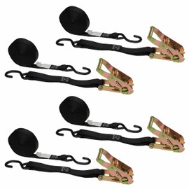 US Cargo Control 1 Inch X 10 Foot Ratchet Strap with S-Hooks, Use As Motorcycle Tie Down Straps, Works Great with L Track Tie Downs, Secure Motorcycles, Dirt Bikes, ATVs, and More, 4 Pack