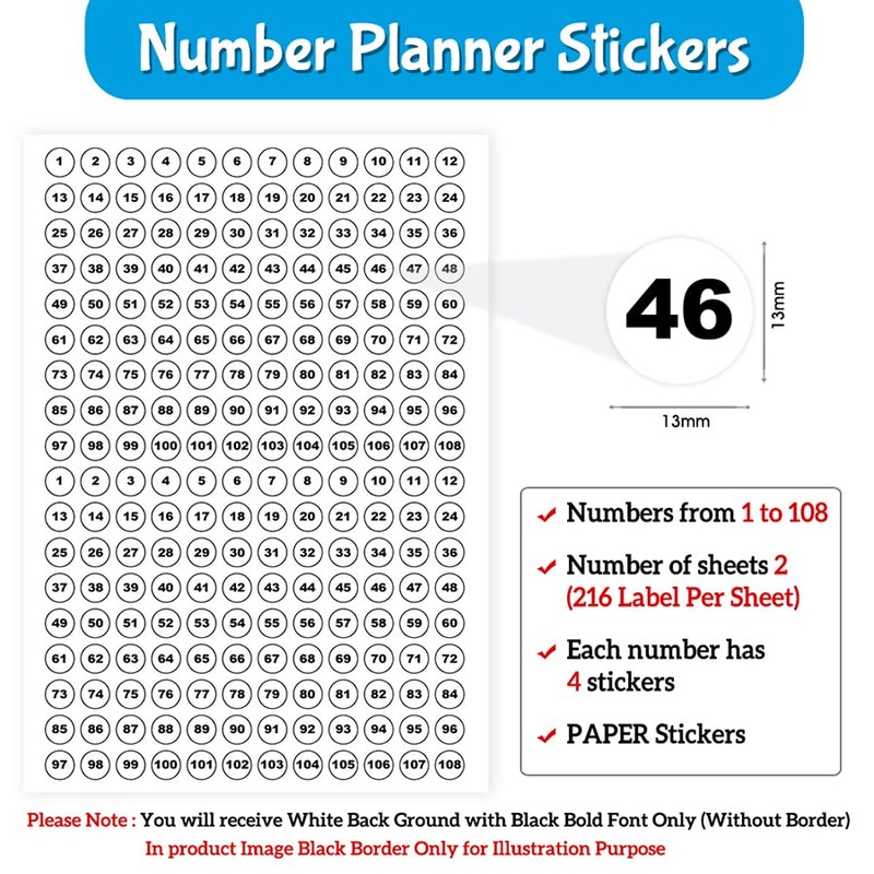 Number Stickers Sequence Numbered Labels 4 Set of (1 to