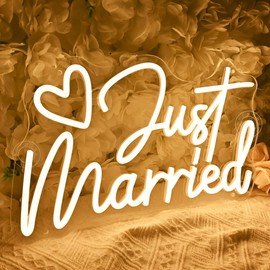 SYLHOME Just Married Led Neon Light Sign Heart Wedding Bridal Shower Backdrop Bedroom Wall Sign Decor Engagement Proposal Party Light Up Sign Gifts 15.75" X 9.25" USB