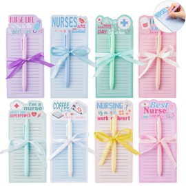 ANGOLIO Sets Nurses Appreciation Week Notepads Funny Nurse Notepads with Pens Thank You Nurse Inspiration Medical Sticky Memo Pads Gifts for School Office Party Supplies Nursing Graduation Presents, 8 pens, 8 Notepads and 8 ribbons.