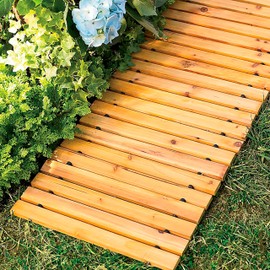 Plow & Hearth Outdoor Wooden Pathway, Natural Waterproof Weatherproof Hardwood Cedar Rollout Garden Pathway Walkway, Landscape Edging (8' L x 18" W)