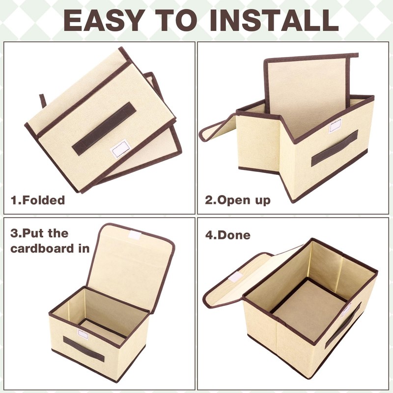 4 Pack Foldable Storage Boxes with Lids, Fabric Fabric Storage