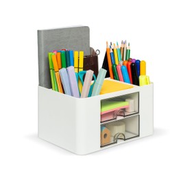 SALVASPAZIO Schreibtisch-Organizer und Make-up-Organizer, weiß, 14 x 19,5 x 10 cm, Make-up- und Stifthalter für den Schreibtisch, platzsparend, modernes Design, mehrere Fächer