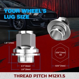 JiiinMiiin M12x1.5 Toyota Lexus Lug Nuts, 13/16" (21mm) Hex OEM Factory Style Chrome Mag Seat Wheel Nuts with Washer for 4Runner Camry Highlander Prius Sienna Lexus CT200h HS250h GS450h Set of 20PCS