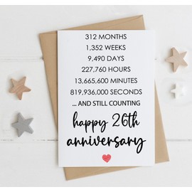 Happy 26Th Anniversary Card, Valentines Day Card, 26 Years Together Anniversary, Wedding Anniversary Card Gifts, Idea For Her, Wife, Him, Husband, Boyfriend, Girlfriend