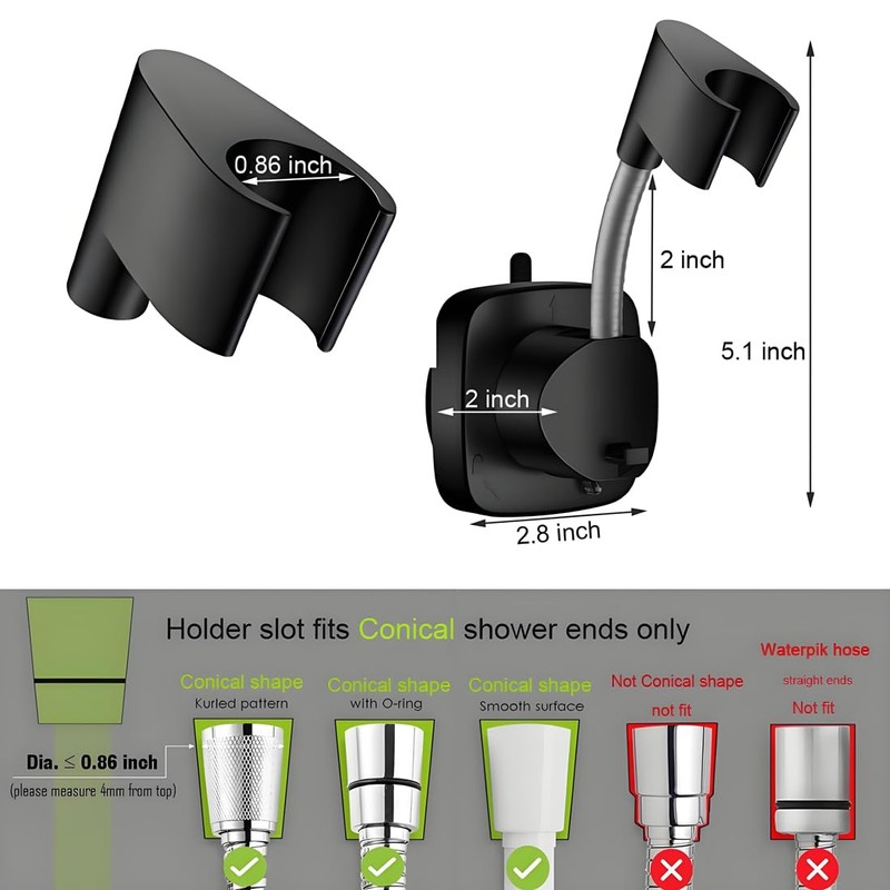 Suction Cup Shower Head Holder - Angle Adjustable Spring Arm,