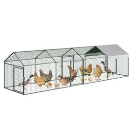 GAOMON Large Metal Chicken Coop with Waterproof and Anti-UV Cover, 160" x40" x40" Chicken Run with 4 Doors, Outdoor Hen House for Yard, Walk in Poultry Cage for Rabbit Duck Goose, Silver