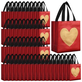 Eccliy 80 Pieces Christmas Gift Bags Set Reusable Tote Bag with Handle Red Gold Heart Goodie Bag for Xmas,Valentines Party Supplies,10 x 8 x 4.7 Inch