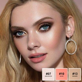 3Pcs Cream Contour Stick Makeup Kit, Shades with Highlighter Stick, Blush Stick and Bronzer Contour Stick for Sculpt the Cheeks, Long Lasting, Waterproof, Matte & Dewy Finish, FAIR (#07,10,13)