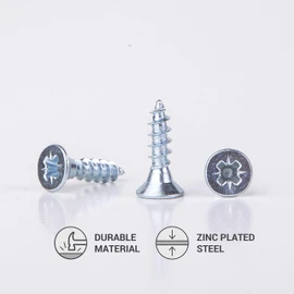 (Pack of 400 pcs) Zinc Plated Steel 4.0 x 16 mm Wood Screws, Chipboard Screws, Universal Pozi-Drive Screw, PZ Fully Threaded, Countersunk Head (400, 4.0 x 16 mm)