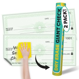 (2 Pack) Big Checks For Presentations | 36 x 16" Dry Erase Giant Check - Oversized Fake Checks For Presentation, Big Check Fundraiser Items, Large Check, Big Blank Check Plaque, Reusable Fake Check