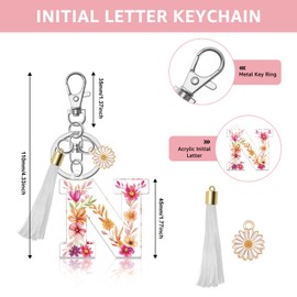 YaeYur Alphabet Initial Letter Keychains Cute Flower Keychain Letter Keychain Birthday Gifts for Women Tassel Sunflower Initial Key Ring for Purse Handbag Bag Charm (N)