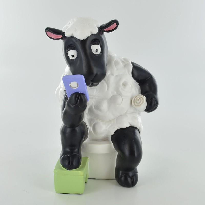 Comical Sheep On Toilet Figurine
