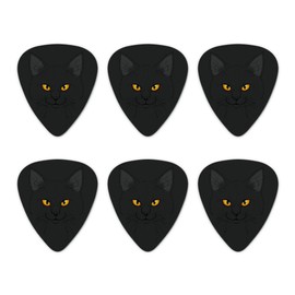 Black Cat Face Pet Kitty Novelty Guitar Picks Medium Gauge - Set of 6