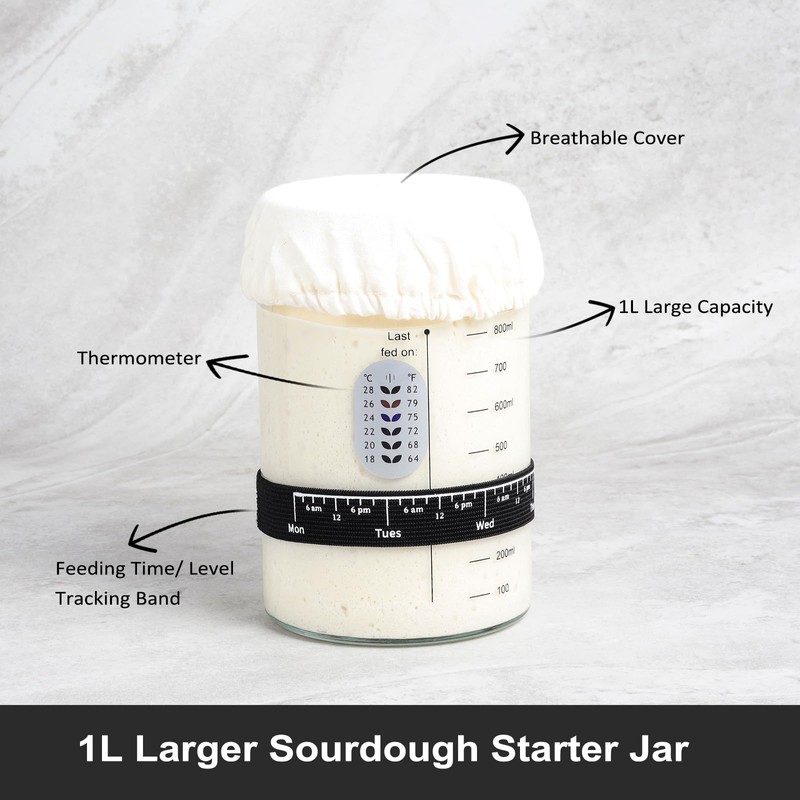 Vistara Sourdough Starter Kits -1L Sourdough Starter Jar and 10''