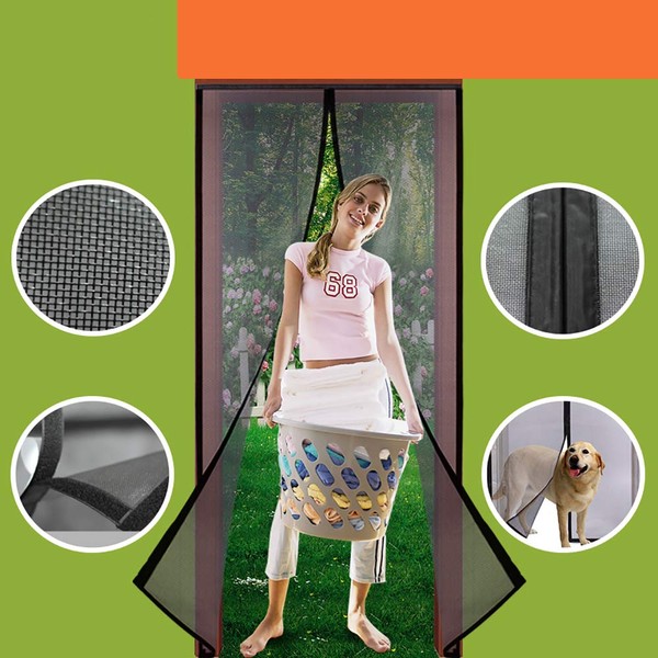 Homearda Magnetic Screen Door Fiberglass-New Upgraded Magnets & Strengthen Top Never Ripped-Durable Fiberglass Mesh Curtain with Weights in Bottom-Full Frame Magic Seal-Fits Door up to 34''x82''