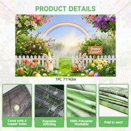 Easter Backdrop for Photography Banner - High-Density Non-Reflective Fabric Happy Easter Decorations for Wall - Vibrant Bunny and Eggs Spring Party Supplies for Indoor Outdoor Photoshoot 71x43 Inch