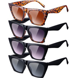 Weewooday 4 Pairs Vintage Square Cat Eye Sunglasses Retro Cat Eye Sunglasses Trendy Mirrored Glasses for Women and Men 2024 (Elegant Color)
