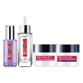 L'Oréal Paris Kit Revitalift Ácido Hialurónico, Rutina Antiedad Completa para Hidratar Intensamente, Sérum Rostro 30 ml + Sérum Ojos 20 ml + Crema Día 50 ml + Crema Noche 50 ml