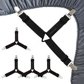 4 x Fitted Sheet Tensioners with Metal Clips Adjustable Fitted Sheet Fastener Tensioner for Bedding, Mattress or Sofa