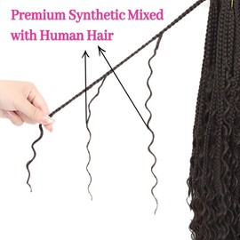 Boho Crochet Braids Human Hair Mixed Goddess Crochet Hair for Black Women Human Hair Pre looped Bohemian Goddess Box Braids Crochet Hair (18Inch, 4#)