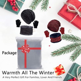 CheChury Children's Winter Hat Winter Scarf Touchscreen Gloves Kids Knitted Hat Beanie Hat with Scarf for Children with Fleece Lining Hat Scarf Sets Scarves Hats for Girls Boys Winter Gifts, #2 Red