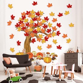 Autumn Decorative Stickers Fall Decorations Bulletin Board Set | Autumn Cutouts with Maple Leaf & Pumpkin Designs | Reusable Paper Material | for Classrooms, Doors, DIY Crafts, Parties