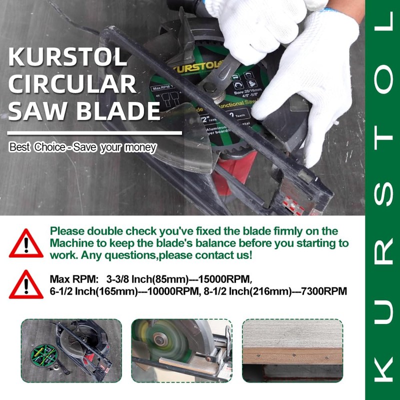 KURSTOL Wood Circular Saw Blade - 8-1/2 Inch TCT Cutting