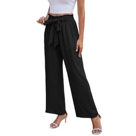 YSYOKOW Women's Palazzo Pants Wide Leg High Waisted with Pockets Casual Lightweight Trousers Elastic Waist Summer Beach(Black, Medium)