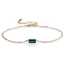 Desnuage Emerald Bracelet Green Simple Thin Gold Chain Bracelet for Women Minimalist Birthstone Jewelry