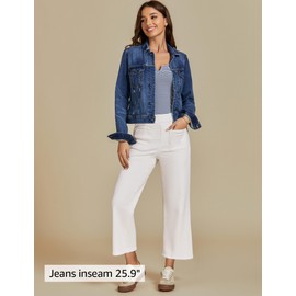 Luvamia Women's Wide Leg Pull-On Cropped Jeans - High Waisted Denim Pants, Stretchy Cream White, Plus Size XX-Large (Fits Size 20-22)