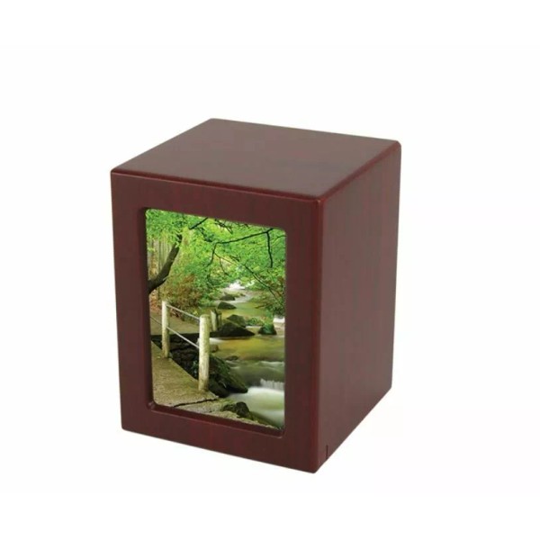 Small/Keepsake Cherry Wood Funeral Cremation Urn with photo, 85 Cubic
