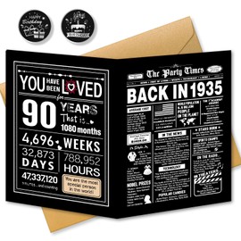 BGTCARDS 90th Birthday Card, 90th Birthday Decorations for Women Men, 90th Birthday Gifts for Grandma Grandpa, Back in 1935 Birthday Card, White