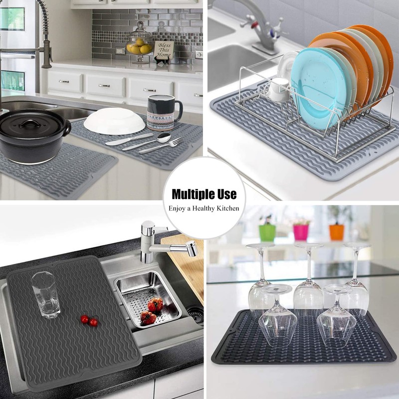 Silicone Dish Drying Mat, Non-Slip Easy Clean Sink Mat Large
