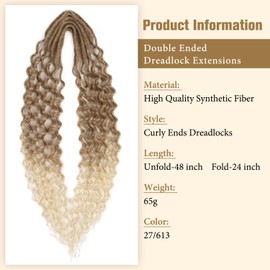 LADY MIRANDA Double Ended Dreadlock Extensions 24 Inch Ombre Blonde Synthetic 0.6 cm DE Dreads Crochet 10 Strands Dread Extensions for Women (27/613, 24 Inch)