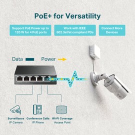 TP-Link TL-SG105MPE | 5 Port Gigabit PoE Switch | Easy Smart Managed | 4 PoE+ Ports @120W, w/ 1 Uplink Gigabit Port | QoS, Vlan, IGMP & LAG | Fanless | PoE Auto Recovery
