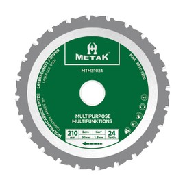 METAK HM Multifunctional Circular Saw Blade 210 x 30 mm for Wood, Metal, Aluminium, Multi Material Saw Blade 210 mm, 24 Teeth for Steel, Reducing Ring 30 mm Included