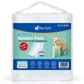 Pet Soft Dog Diaper Liners - Disposable Dog Diaper Booster Pads for Male & Female Dogs fit Most Dog Wraps and Belly Bands Medium 100ct
