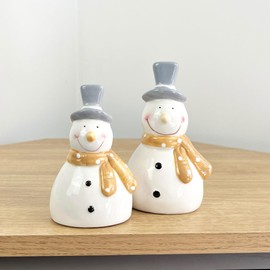 Alfie Francis Set of 2 White Ceramic Snowmen Ornaments/Figurines Christmas Decorations